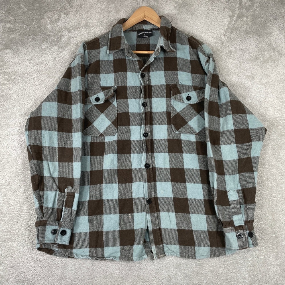 Oakwood Mountain Flannel Shirt Mens‎ Large Blue Brown Buffalo Plaid Workwear